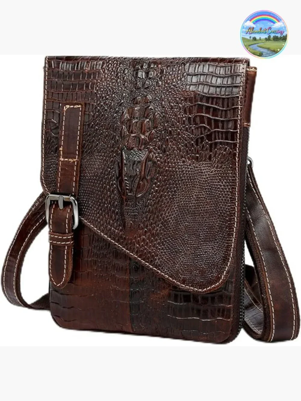 Genuine Leather Mini Messenger Bag Crocodile Embossed Crossbody Sling Bag